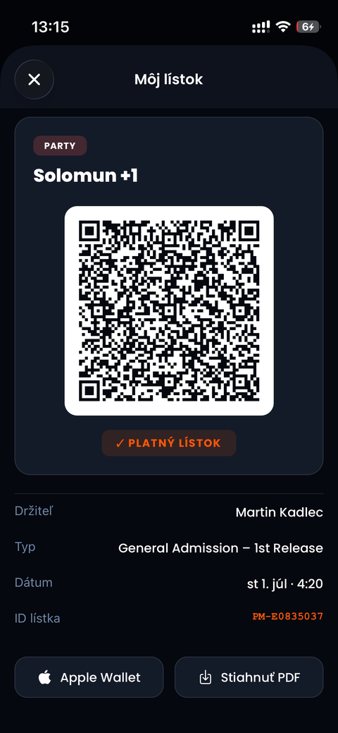 The ticket: QR, Apple Wallet, PDF